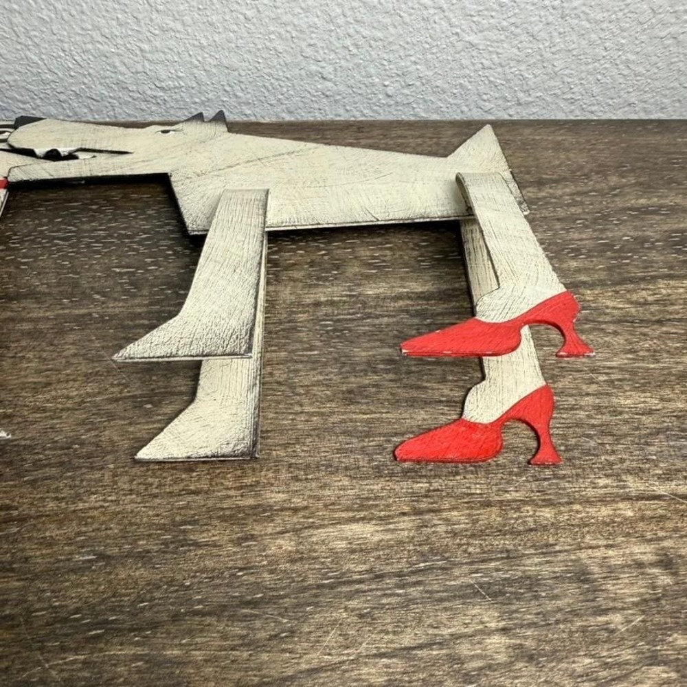 Acme Animal Dog Sculptures Sue Parke Don Gidley Folk Art Metal Pair Red Heels - Picture 8 of 16